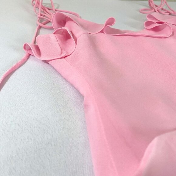 ADEIRLINA PINK RUFFLE TIE SPAGHETTI STRAPS ASYMMETRICAL MINI DRESS - XS - Picture 9 of 11